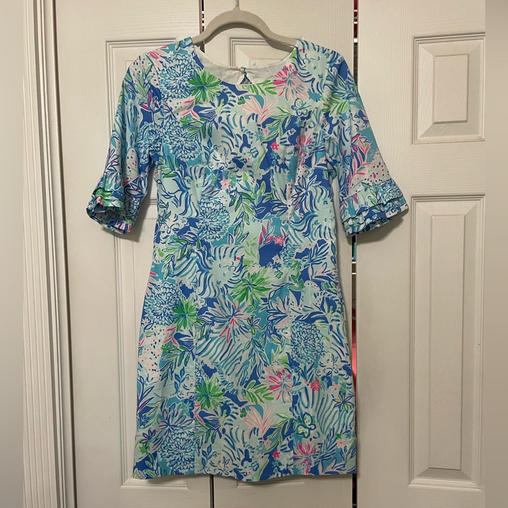 NWT Lilly Pulitzer Fiesta Stretch Dress- Coastal Blue Lion Around